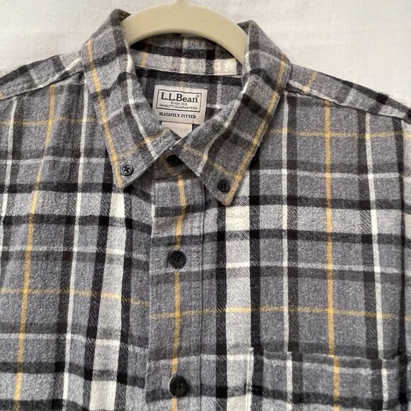 LL Bean Shirt Mens Large Tall Gray Plaid Flannel Button Up Long Sleeve Casual - Picture 2 of 9